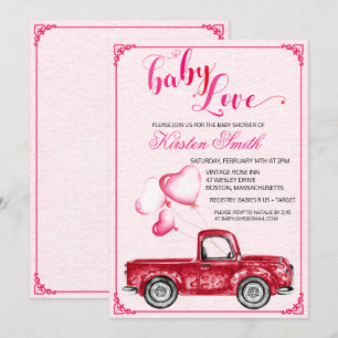 Baby Love Heart Ballonger Baby Shower Inbjudan