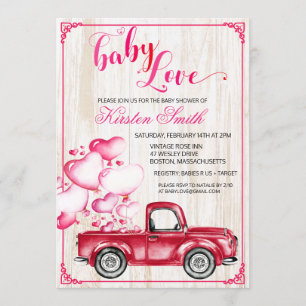 Baby Love Heart Ballonger Baby Shower Inbjudan