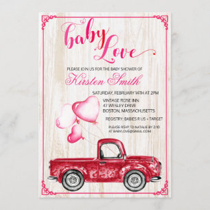 Baby Love Heart Ballonger Baby Shower Inbjudan