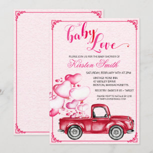 Baby Love Heart Ballonger Baby Shower Inbjudan