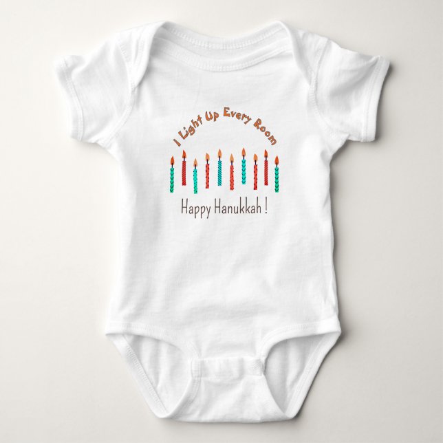 Baby Lycklig Hanukkah Candles Cute Funny Baby T Shirt (Framsida)