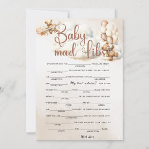 BABY MAD LIBS Baby Shower Lek Cute Bear Inbjudningar