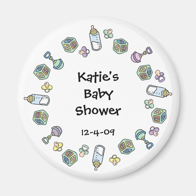 Baby Magnet - Rattel, Nappar, block och Flaskor (Framsidan)