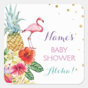 Baby Mamma Shower Aloha Flamingo Tiki Stickers-eti Fyrkantigt Klistermärke