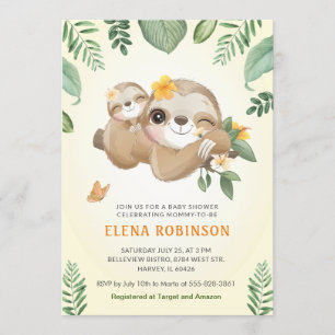 Baby Mamma Sloth Jungle Gender Neutral Baby Shower Inbjudningar