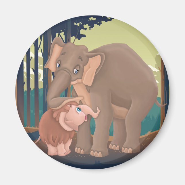 Baby Mammoth med sin adoptivelefant Mamma Magnet (Framsidan)