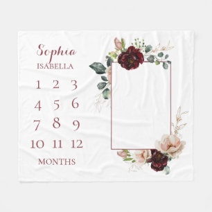 Baby Månader Blush Blommig Monogram Baby Fleecefilt