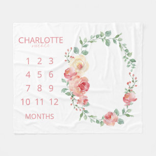 Baby Månader Blush Rosa Blommig Monogram Fleecefilt