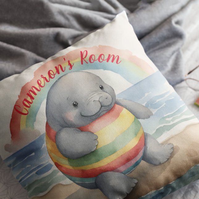 Baby Manatee Rainbow Personlig Kudde (Skapare uppladdad)
