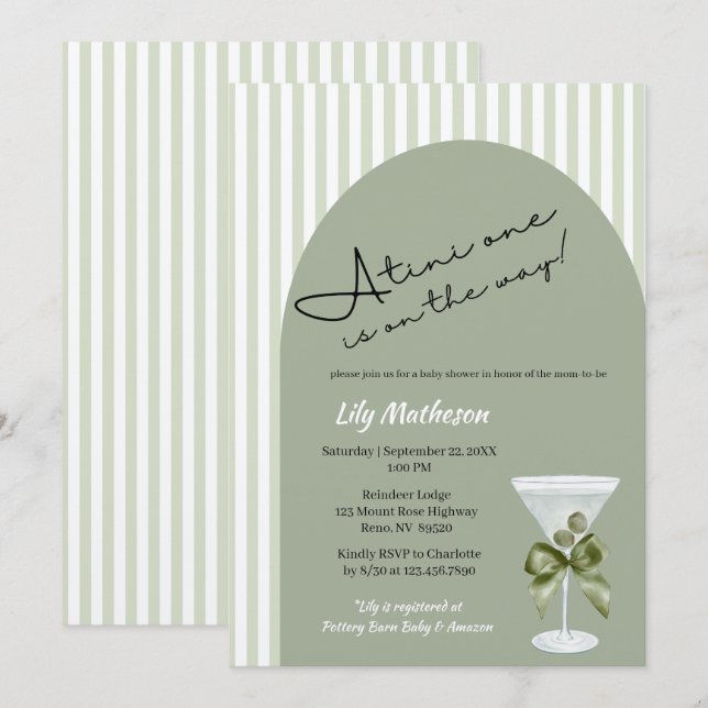 Baby Martini 'tini-one' Baby Shower Inbjudningar (Fram/baksida)