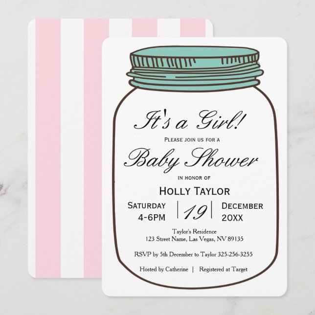 Baby Mason Burk Baby Shower-inbjudan till Girl Mas Inbjudningar (Fram/baksida)