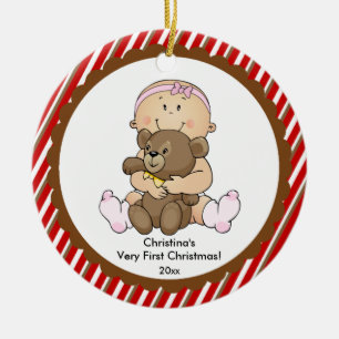 Baby med björnbaby den första prydnaden för jul julgransprydnad keramik