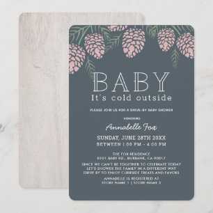 Baby med Kallet Gräs Cone Navy Drive by Baby Showe Inbjudningar