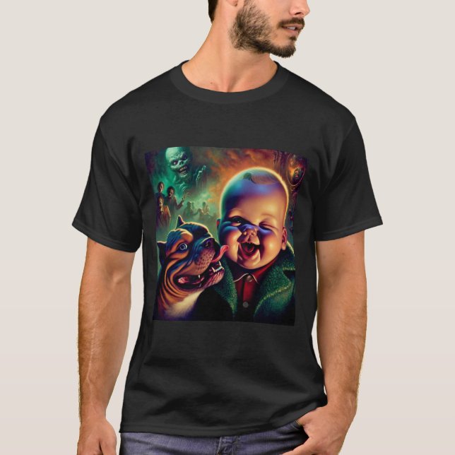 Baby med Pet Pitbull och Spooky Ghouls T Shirt (Framsida)