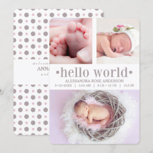Baby-meddelande Hej World Taupe/Rosa 3 Photo Meddelande