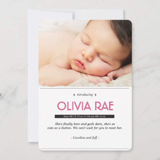 Baby-meddelande i svartvitt och rosa meddelande (Framsida)