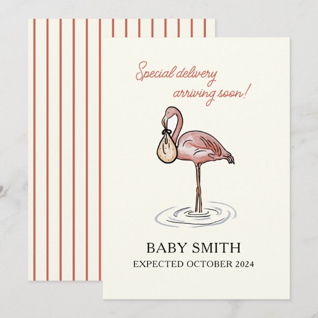 Baby-meddelande med vattenfärgsflamingo inbjudningar (Fram/baksida)