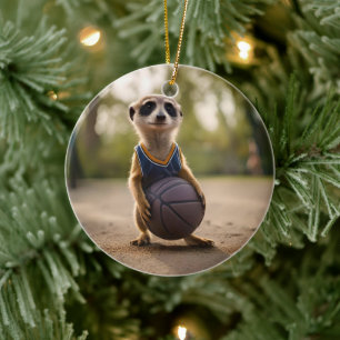 Baby Meerkat Basketball Player Julgransprydnad Keramik