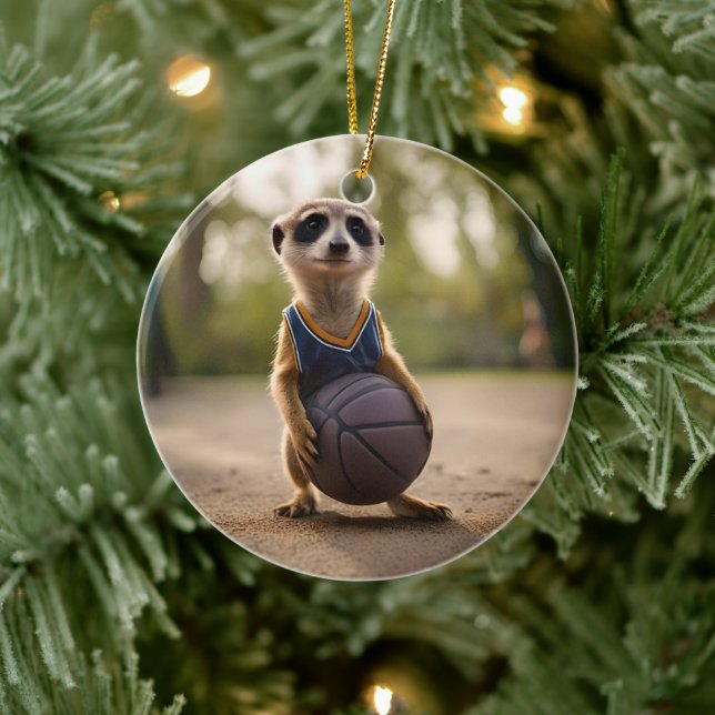 Baby Meerkat Basketball Player Julgransprydnad Keramik (Träd)