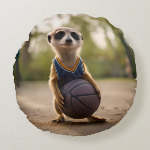 Baby Meerkat Basketball Player Rund Kudde