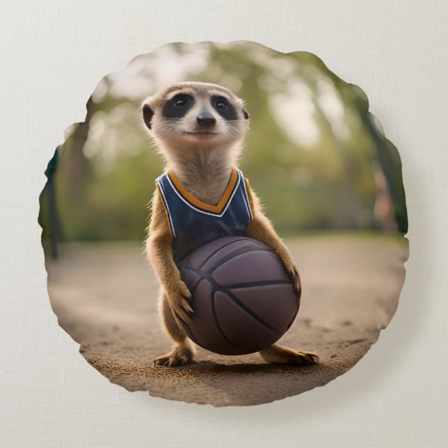 Baby Meerkat Basketball Player Rund Kudde (Framsidan)