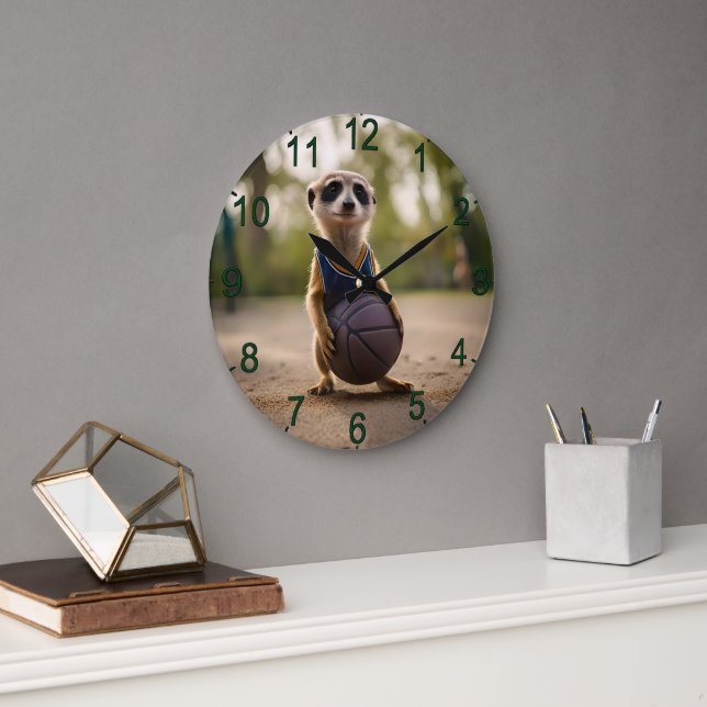 Baby Meerkat Basketball Player Stor Klocka (Kontor)