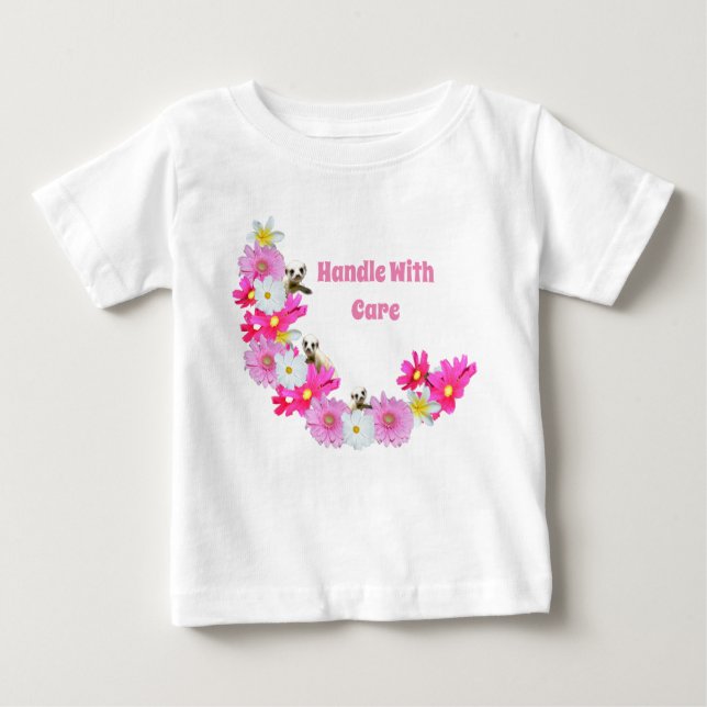 Baby Meerkat och Flowers, Baby Tshirt T Shirt (Framsida)