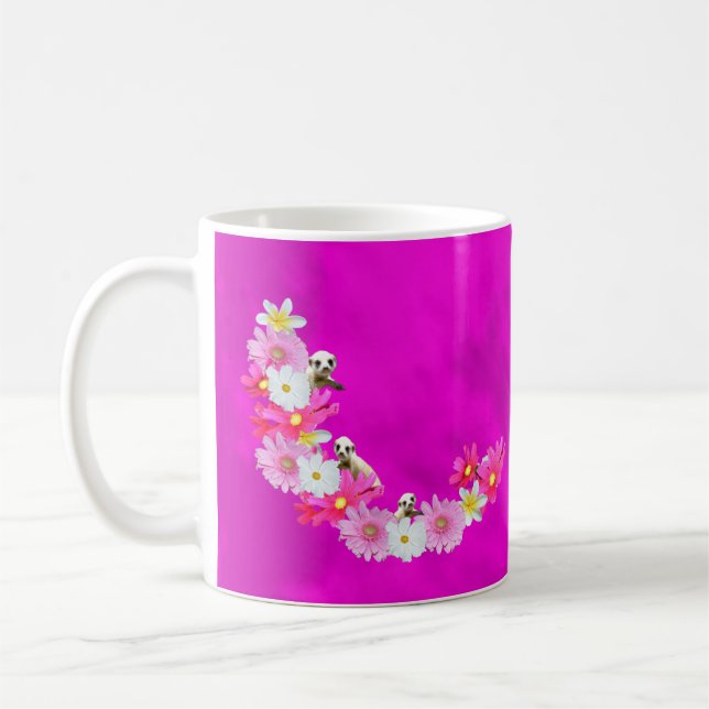 Baby Meerkat och Flowers, kaffe Mugg (Vänster)