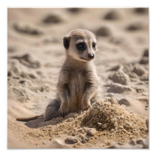 Baby Meerkat spelar i Sand. Fototryck