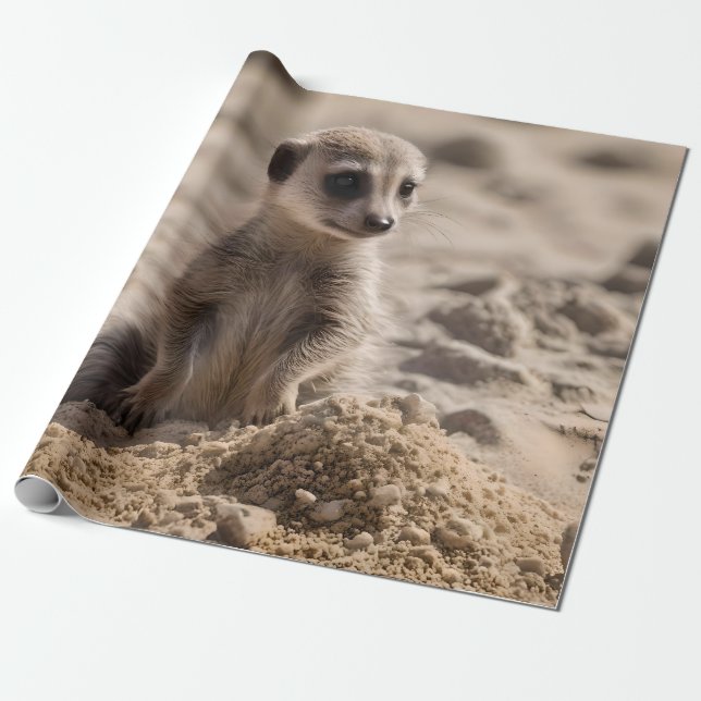 Baby Meerkat spelar i Sand. Presentpapper (Utrullad)