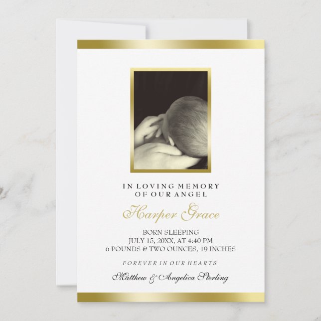 Baby Memorial | Faux Guld & White | Anpassningsbar Meddelande (Framsida)