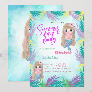 Baby Mermaid Blommor Sommar Födelsedagsfest Inbjudningar