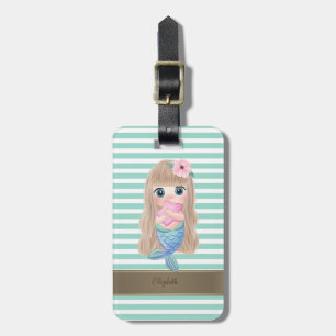 Baby Mermaid Mint Vita Ränder Bagagebricka