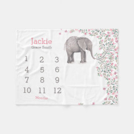 baby mijlpaal deken met lieve olifant roze grijs fleecefilt