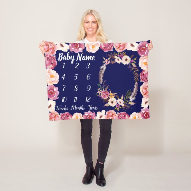 Baby Milestone Blanket Personlig Flicka Gift Fleecefilt (På plats)
