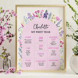 Baby Milestone Board WildblommGirl 1:a födelsedage Poster