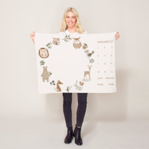 Baby Milestone Boho Woodland Animals Utandning Fleecefilt
