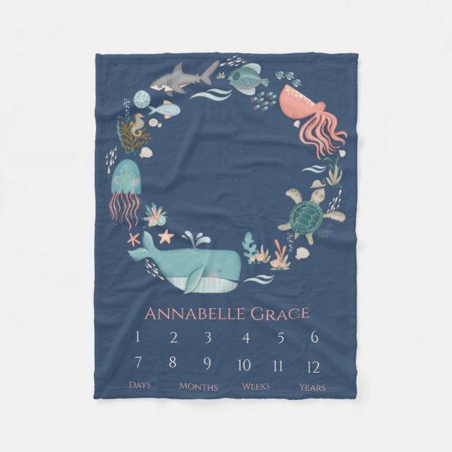 Baby Milestone Ocean Animal WAN Fleecefilt (Framsidan)