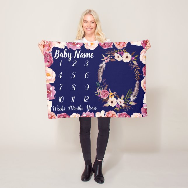 Baby Milestone Personlig Baby Shower Girl Girl Gif Fleecefilt (På plats)