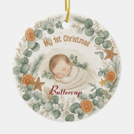 Baby Min Första Jul Boho Sage Eukalyptus  Julgransprydnad Keramik