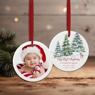 Baby Min Första Jul Skogs Hjort Ugglor Foto Julgransprydnad Keramik