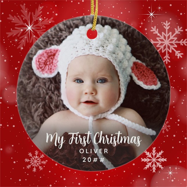 Baby Min första jultomte Julgransprydnad Keramik (Available in multiple types or ornaments. Customize with photo, name, and date. Congratulations! )