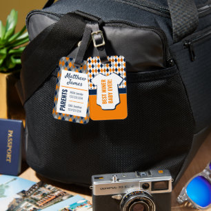 Baby Miner Orange Navy Argyle Mönster Bag Märkre Bagagebricka