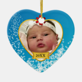 Baby minnessak för foto för 1st jul baby blue julgransprydnad keramik