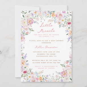 Baby Miracle Pastel Flowers Baby Shower Inbjudningar