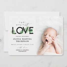 Baby Modern Tropical Greenery Photo Birth Meddelande
