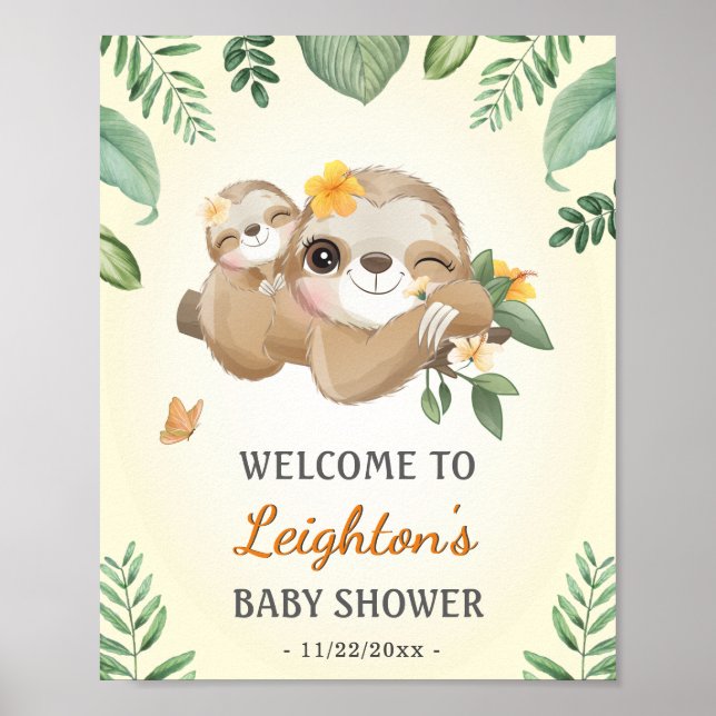 Baby Momma Sloth Vild Baby Shower Sprinkle Välkomm Poster (Framsidan)