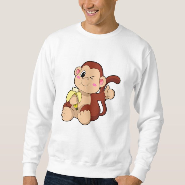 Baby Monkey med Banana Lång Ärmad Tröja (Framsida)