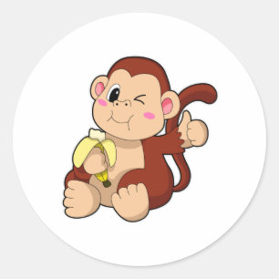 Baby Monkey med Banana Runt Klistermärke