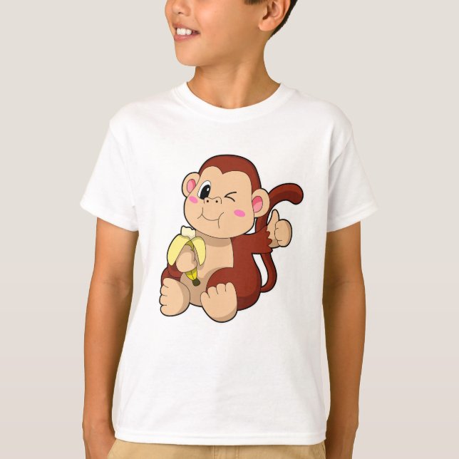 Baby Monkey med Banana T Shirt (Framsida)